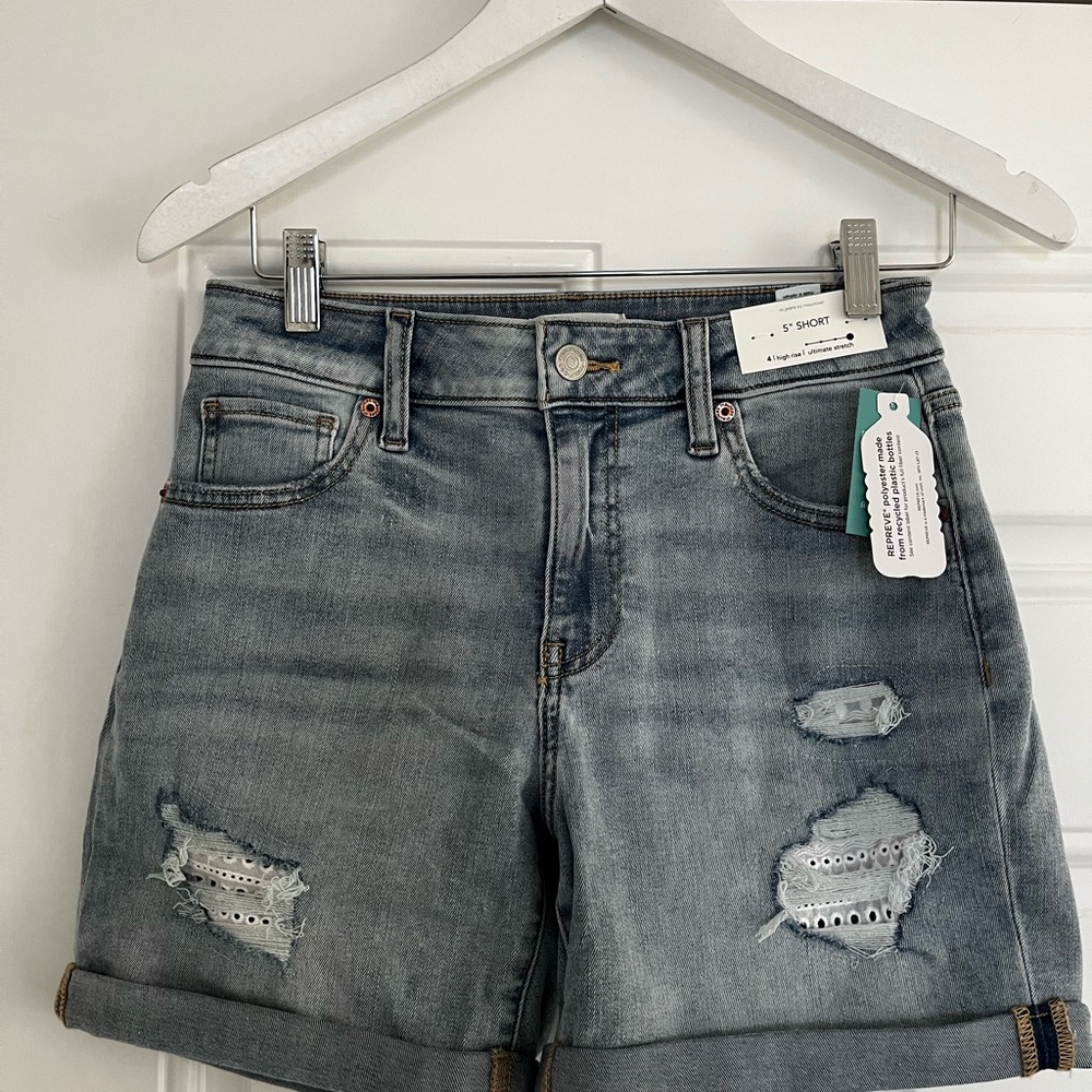 Chic Maurices Distressed Gray Jean Shorts